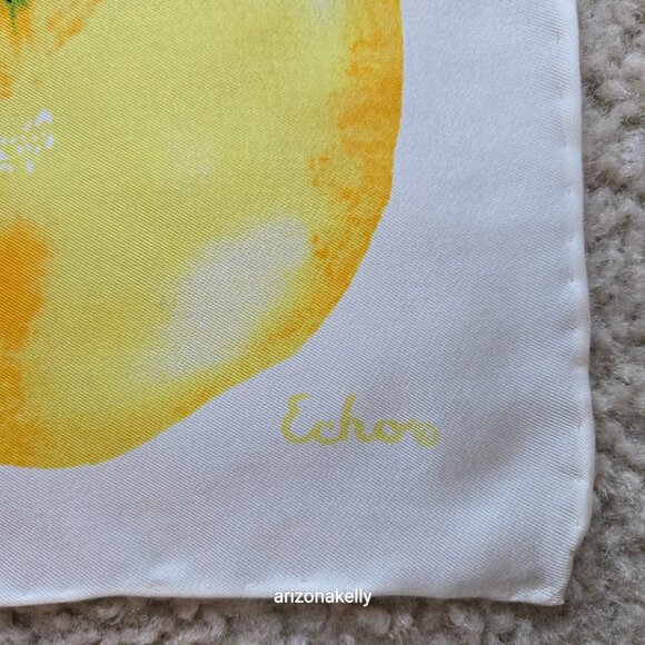 Echo Silk Scarf Neckerchief Hand-rolled Lemons Oranges Citrus - Picture 3 of 8